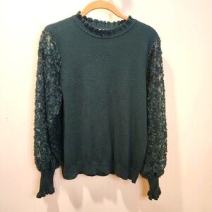 SIONI Milano Green Ballon Sleeves Pullover Crew Neck Sweater Size L